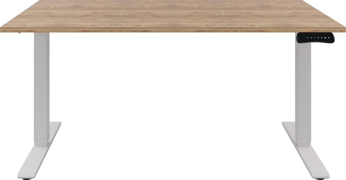Zit sta Bureau - Verstelbaar bureau  120 x 80 cm  Natuur eiken bureaublad - Wit onderstel - 2 motoren-- blad- onderstel- x80