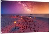 Tuinposter – Romantisch Tafereel op Strand tijdens de Avond - 150x100 cm Foto op Tuinposter (wanddecoratie voor buiten en binnen)