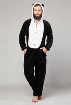 KIMU Onesie Kung Fu Panda Pak - Maat XL-XXL - Pandapak Kostuum Zwart Wit Beer - Jumpsuit Zacht Huispak XXXL 3XL Pyjama Dames Heren Festival