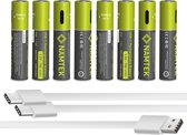 Namtek Oplaadbare batterijen AAA 1.5V 740 mWh met USB Type-C Kabel opladen - Lithium USB batterijen - Duurzame Keuze - 8 stuks