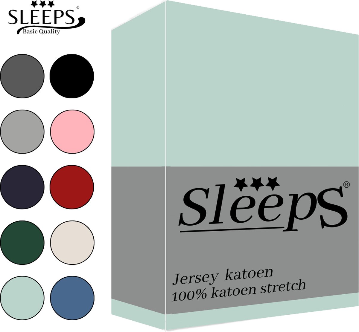 Sleeps Jersey Hoeslaken - Mint Groen Lits-Jumeaux 180x200/220 cm - 100% Katoen - Hoge Hoek - Heerlijk Zacht Gebreid - Strijkvrij - Rondom elastiek - Stretch -