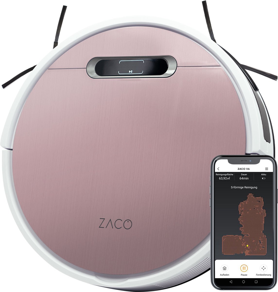 ZACO V6 - Robotstofzuiger met dweilfunctie - Geschikt voor huisdierharen - roze