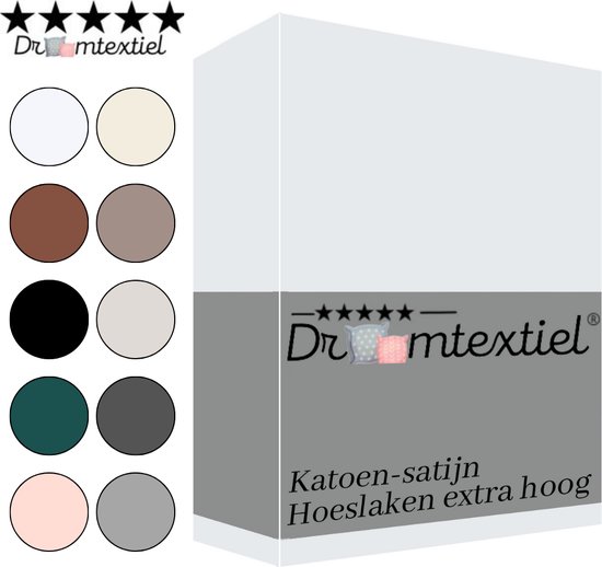 Droomtextiel Katoen Satijnen Hoeslaken Wit 160x220 cm - Hoogwaardige Kwaliteit - Perfecte Pasvorm - Super Zacht - Hoge Hoek