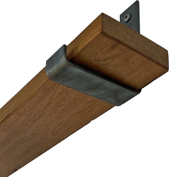 GoudmetHout Massief Eiken Wandplank - 140x10 cm - Donker eiken - Industriële plankdragers L-vorm UP zonder coating - Staal - Wandplank hout