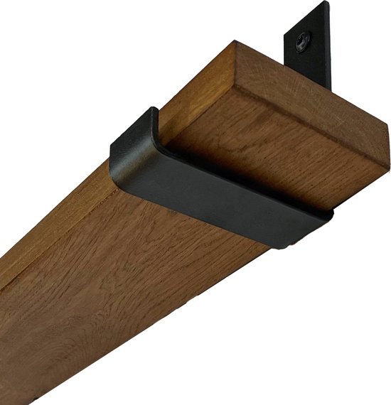 GoudmetHout Massief Eiken Wandplank - 60x10 cm - Donker eiken - Industriële plankdragers L-vorm UP mat zwart - Staal - Wandplank hout