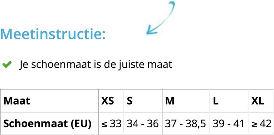 Maattabel voor Arion Easy-Slide: schoenmaten XS, S, M, L, XL en bijbehorende EU-schoenmaten.