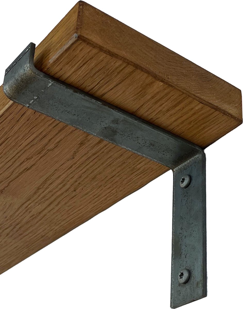GoudmetHout Wandplank Industrieel - 60 x 15 cm Muurplank - Donker Eiken Hout - Decoratie Wandrek & Boekenrek - Hangplank Keuken - Wall Shelf + 2 Plankdragers van Ruw Staal Donker eiken - Zonder Coating - 15 cm