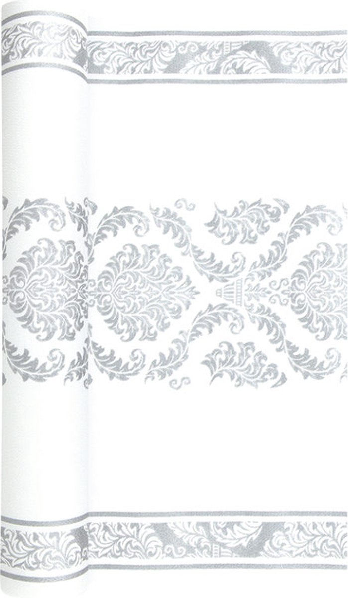 Kerst Tafelloper Placemat op rol - Zilver Wit - 490 x 40 cm - Airlaid Papier
