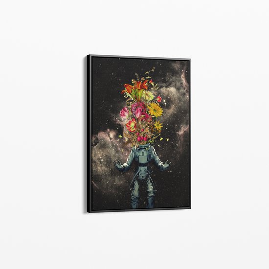 Artpoint Canvas Schilderij | Astronaut Floral | 100x150 | Met Lijst | Wanddecoratie | Hout Frame | Woonkamer |Slaapkamer