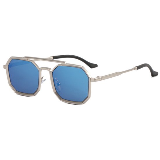 Metalen Retro Zonnebril Achthoekig Zilver Blauw van MET — afbeelding 2