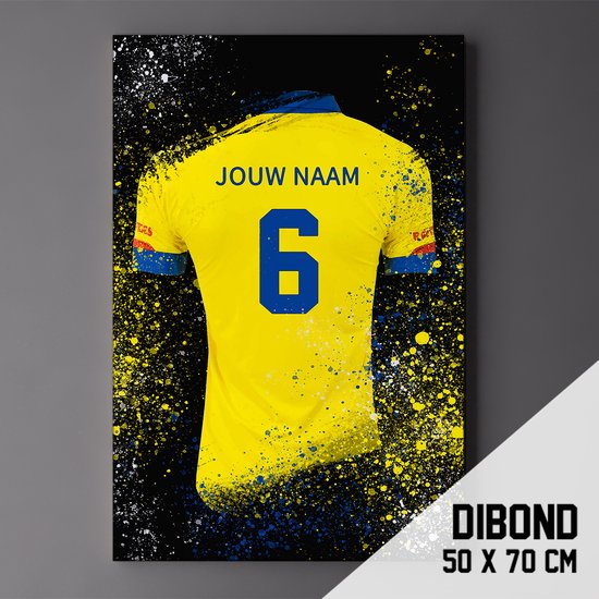 Cambuur Leeuwarden - Poster - Schilderij - Voetbal Shirt Op Dibond 50 x 70 cm + ophangsysteem (gepersonaliseerd, naam + nummer)