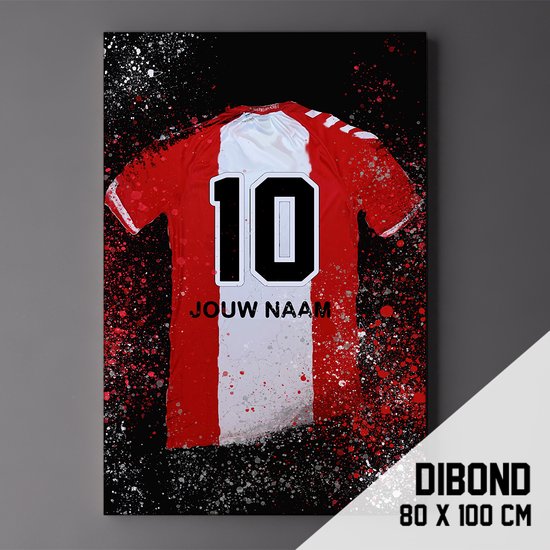 Emmen - Poster - Schilderij - Voetbal Shirt Op Dibond 80 x 100 cm + ophangsysteem (gepersonaliseerd, naam + nummer)