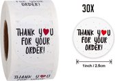 30x Thank you for your order! stickers - 20mm - Bedankt stickers - Small business packaging - Thank you stickers op rol - Sluitstickers - Sluitzegel - Verpakkingsmateriaal - Stickers - Thanyou for your order - Wit