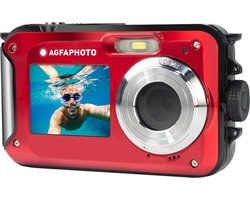 AGFAPHOTO Realishot WP8000 + 2 Batteries - Appareil Photo Numérique Étanche, 3m/10, 24 MP, Vidéo Full HD, Double écran LCD, Zoom Digital 16x, Stabilisateur Numérique - Rouge