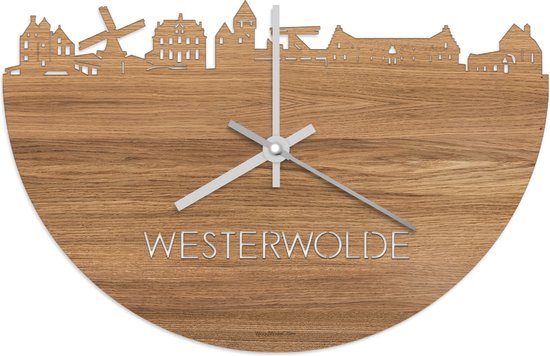 Skyline Klok Westerwolde Eikenhout - Ø 40 cm - Stil uurwerk - Wanddecoratie - Meer steden beschikbaar - Woonkamer idee - Woondecoratie - City Art - Steden kunst - Cadeau voor hem - Cadeau voor haar - Jubileum - Trouwerij - Housewarming -