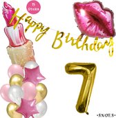 Snoes Beauty Helium Ballonnen Set 7 Jaar - Roze Folieballonnen - Slinger Happy Birthday Goud