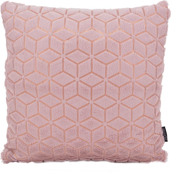 Housse de coussin géométrique Pink/ or | Polyester / Fausse fourrure | 45 x 45 cm