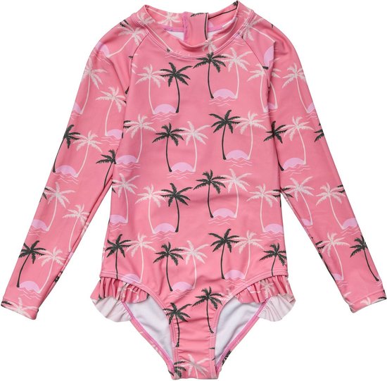 Snapper Rock - UV Zwempak voor meisjes - Lange mouw - Palm Paradise - Roze - maat