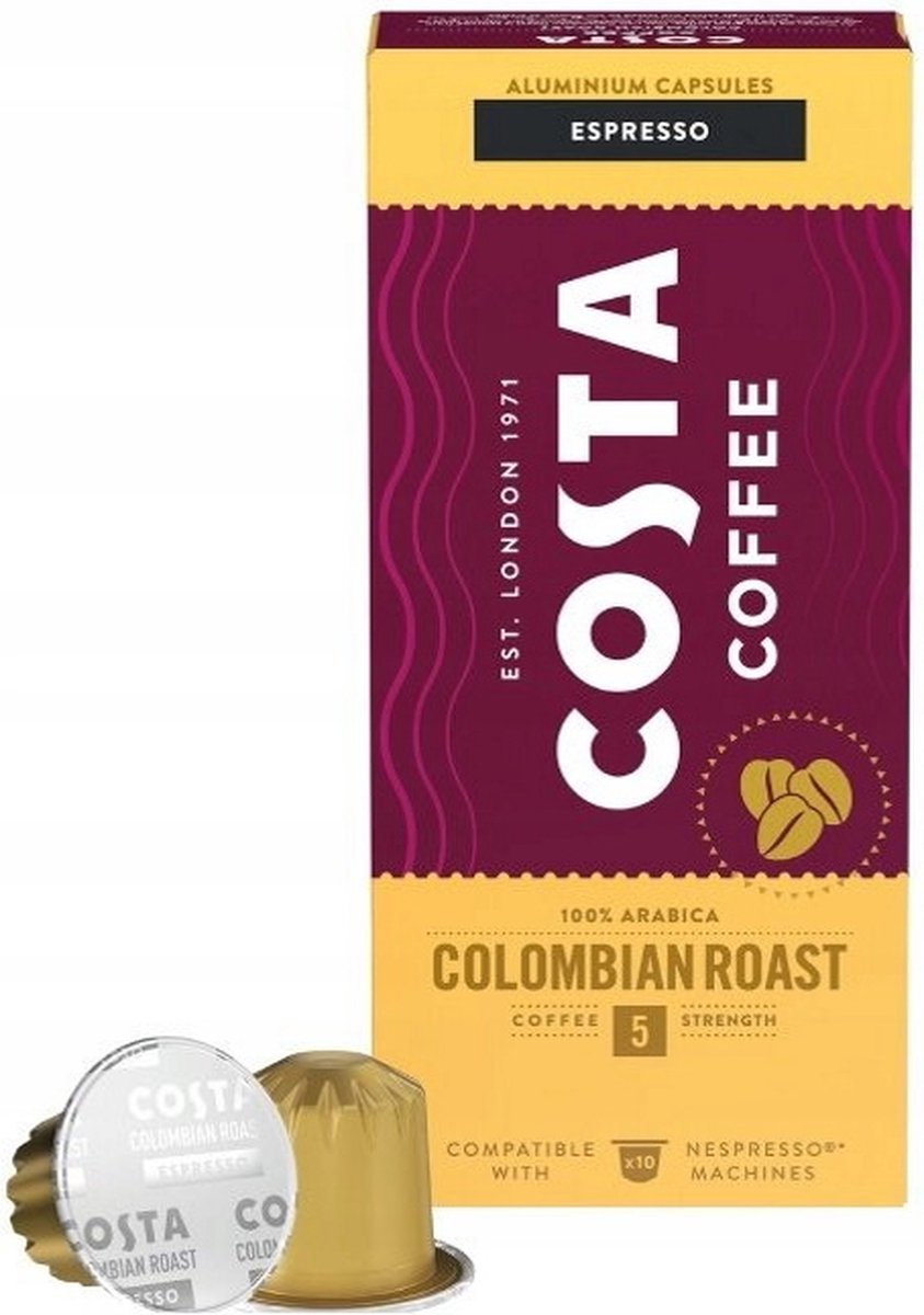 Costa Coffee De Colombiaanse Roast-capsules, compatibel met Nespresso ESPRESSO / 20 capsules