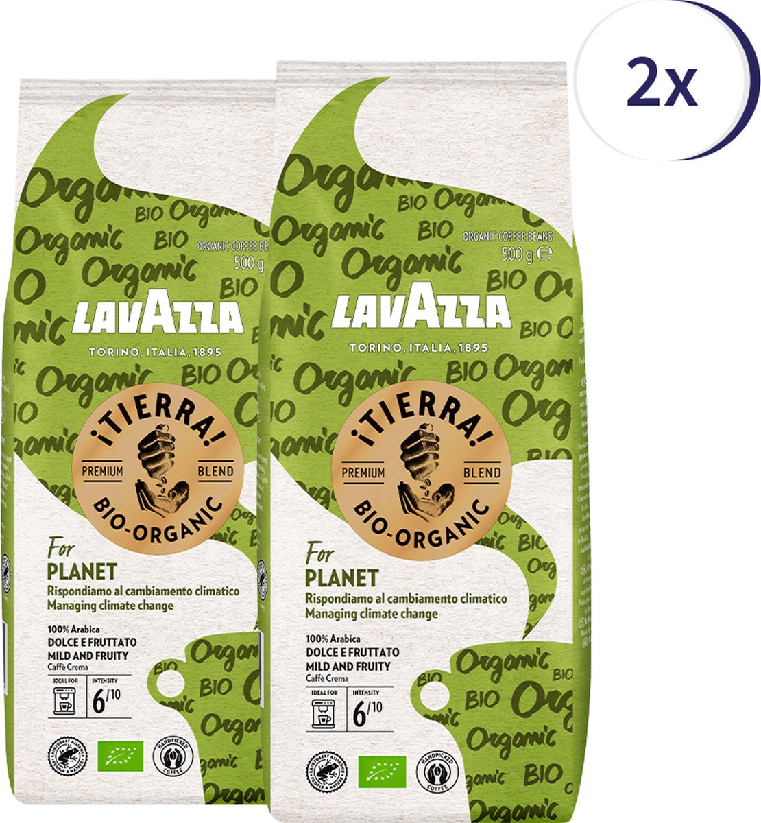 Lavazza Tierra for Planet biologische koffiebonen - 500 gram x2