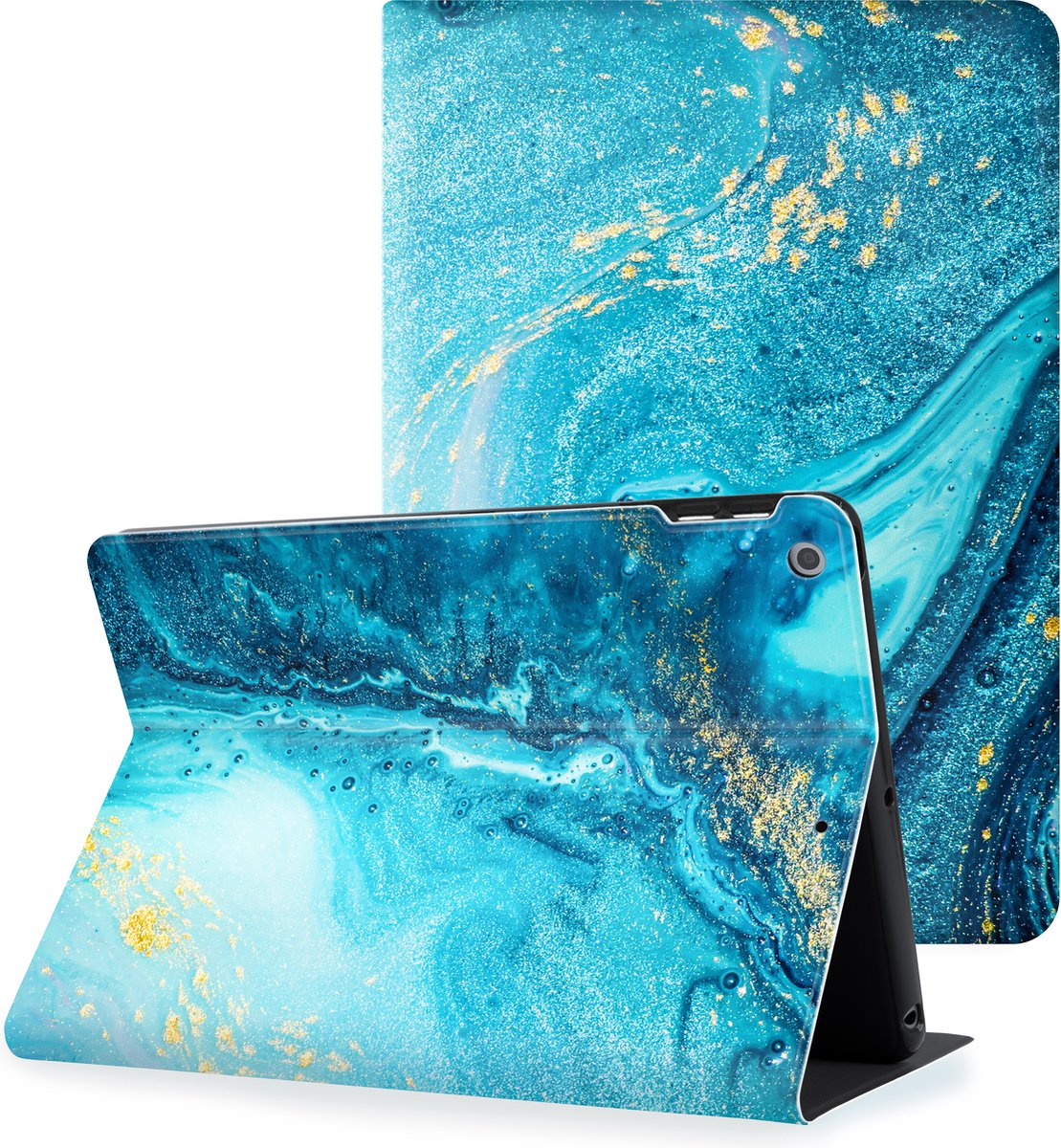 iPad 2021 / 2020 / 2019 hoes - iPad 10.2 inch hoes - Smart Book Case - Blauw Marmer