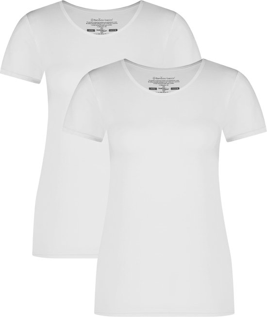 Comfortabel & Zijdezacht Bamboo Basics Kyra - Bamboe T-Shirts (Multipack 2 stuks) Dames - Korte Mouwen - Wit - S