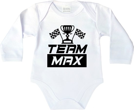 Romper - Team Max - maat: 56 - lange mouwen - kleur: wit - 1 stuks - rompers - rompertjes - rompertje - geschenk aankondiging - zwanger - geschenk - geschenk cadeau - cadeau - baby