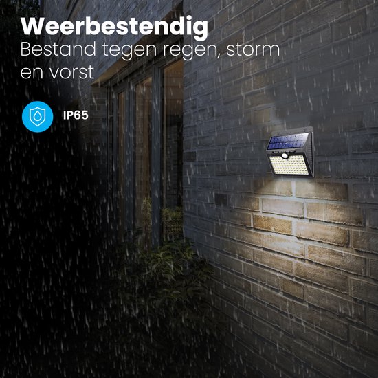 Zwarte wandlamp op een regenachtige muur, bestand tegen regen, storm en vorst (IP65).