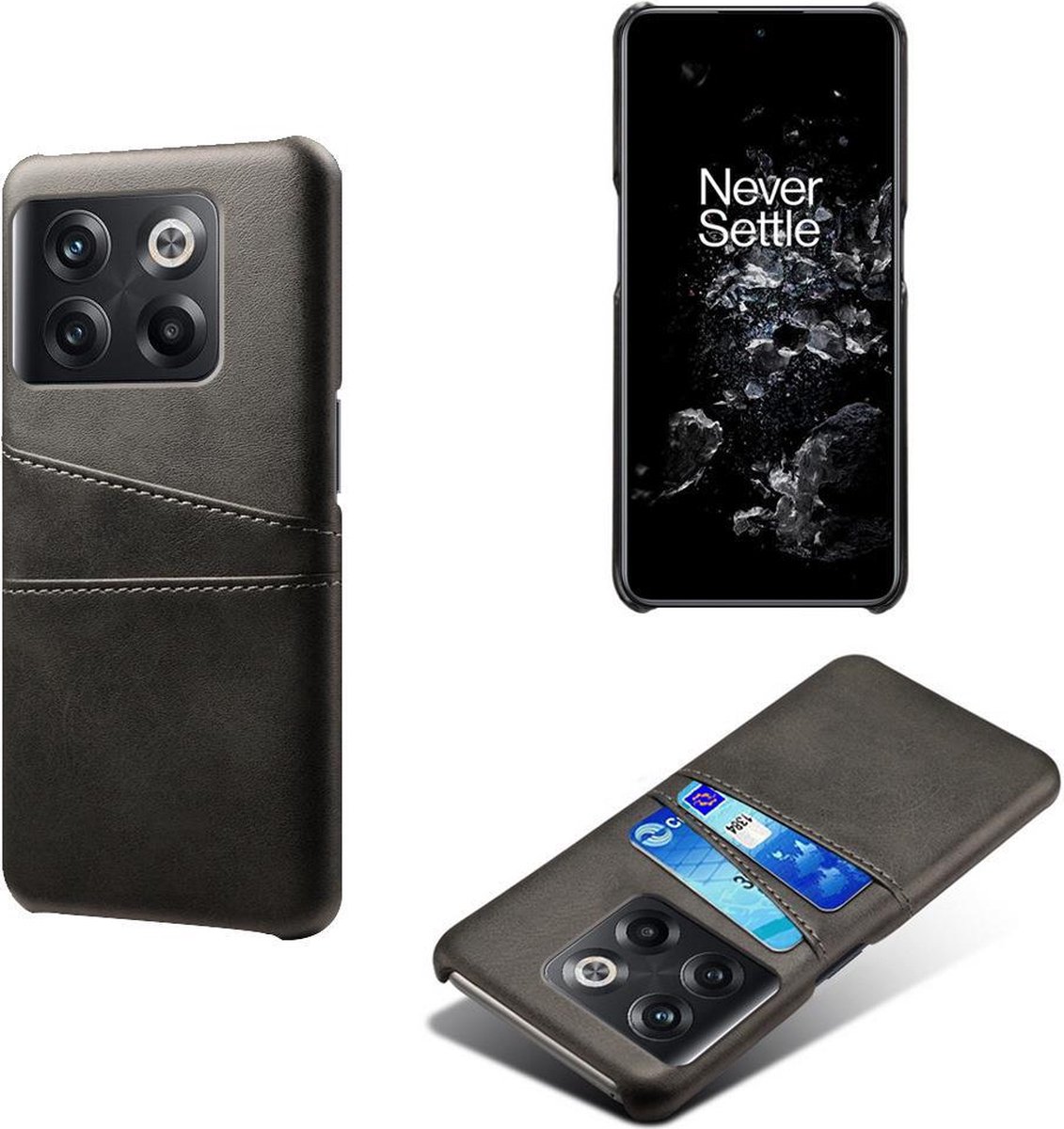 Back Cover met Opbergvakjes + PMMA Screenprotector voor OnePlus 10T 5G _ Zwart