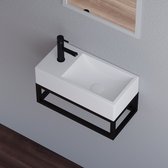 Sani Solid - Fontein - Solid Surface Roma- mat wit met mat zwart frame - 36 x 18 x 20 cm
