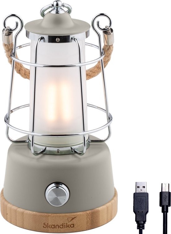 Skandika Kiruna LED-Lamp – Tentlampen – Campinglampen – Buiten Lantaarn – Buitenverlichting – Buiten lamp - Retro outdoor camping lamp met powerbank, traploos dimbaar, draadloos, oplaadbare batterij, USB, warm en koud wit, 75h lichtduur – beige