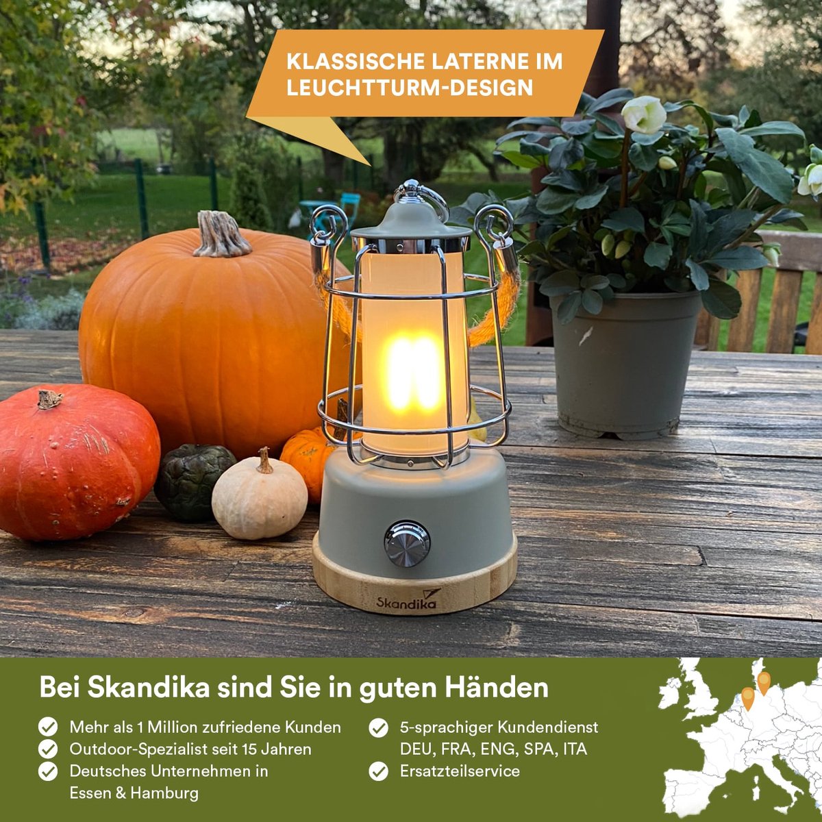 Skandika Lampe LED Kiruna | Lampe de camping rétro outdoor avec powerbank, intensité réglable, sans fil, batterie, rechargeable, USB, blanc chaud et froid, 75h d'éclairage (Kiruna - Blanc Skandika Lampe LED Kiruna | Lampe de camping rétro outdoor avec powerbank, intensité réglable, sans fil, batterie, rechargeable, USB, blanc chaud et froid, 75h d'éclairage (Kiruna - Blanc