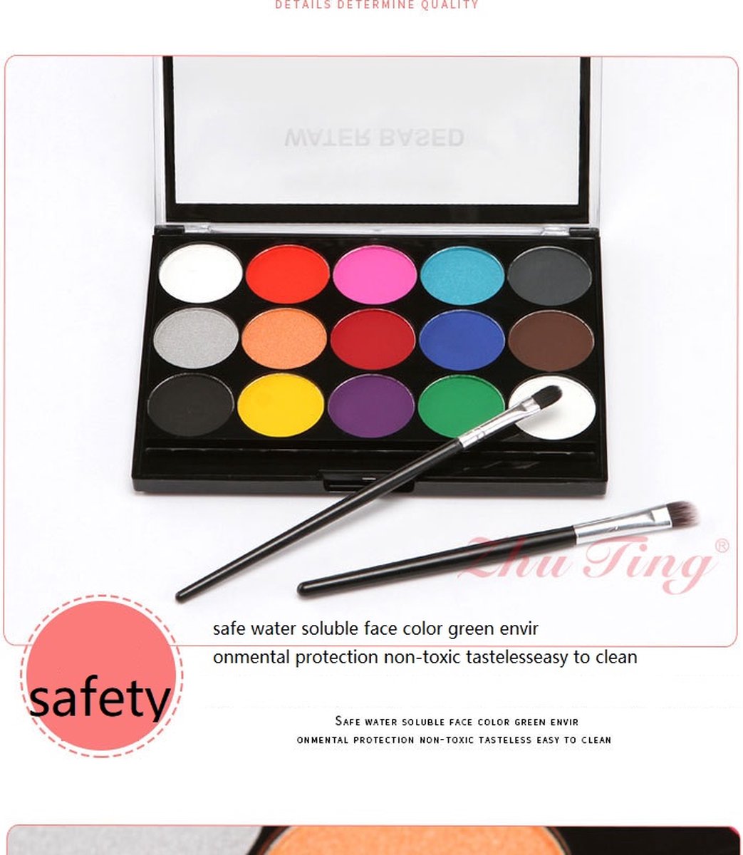 Schminkset Kinderen - Grime schmink op waterbasis - 15 kleuren & 3 penselen & 4 sjablonen op waterbasis- veiligheidscertificering- Schminkset - Make up Kinderen - Face paint - Kinderschmink voor mooi grimas — afbeelding 3