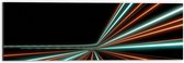 Dibond - Groene en Oranje Kleurige Neon Strepen op Zwartkleurige Achtergrond - 60x20 cm Foto op Aluminium (Wanddecoratie van metaal)