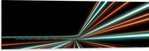 Dibond - Groene en Oranje Kleurige Neon Strepen op Zwartkleurige Achtergrond - 120x40 cm Foto op Aluminium (Wanddecoratie van metaal)