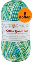 5 pelotes de fil à crocheter coton vert turquoise (10401) - Cotton Queen multi yarn