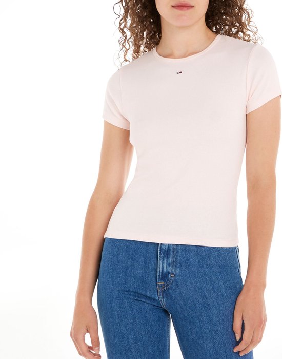 Tommy Jeans Tjw Bby Essential Rib Ss Tops & T-shirts Dames - Shirt - Lichtroze - Maat M