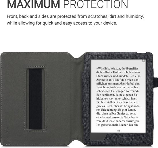 kwmobile Flip cover eReader hoesje geschikt voor Kobo Aura H2O Edition 2 - Met handvat - In donkergrijs van Merkloos — afbeelding 5