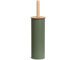 Zeller WC/Toiletborstel in houder - bamboe hout - salie groen - H38 x D10 cm
