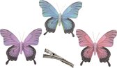 Othmar Decorations Decoratie vlinders op clip - 3x stuks - paars/blauw/roze - 12 cm