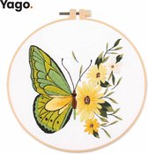 Yago Groene Vlinder op Bloemenpracht - Borduurpakket | Starterskit | Alles inbegrepen | Patroon | Borduurring | Borduurgaren | Voor volwassen | Creatief | Hobby | Borduren | Ontstressen | Borduurset