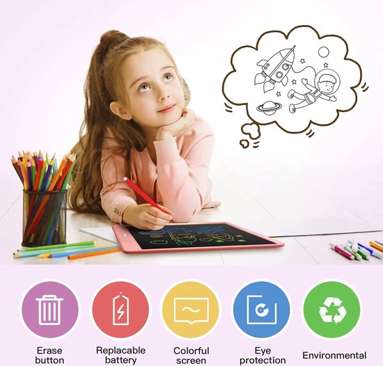 Afbeelding van het spel LCD Schrijfbord, 10 Inch, Kleurrijk Scherm Kleurbord, Schrijftablet, Kerstcadeaus voor Kinderen, Doodle Board, Speelgoed(Roze)
