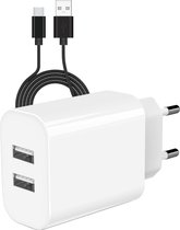 Chargeur USB 12 W + câble USB-C 2 mètres - Chargeur rapide 2 ports - Adaptateur de charge - Alimentation USB - Convient pour Samsung Galaxy S10, S9, S8, A53, A51, A50, A40, A20, M20, Xperia 10, Redmi Remarque 10, Huawei P30 Lite