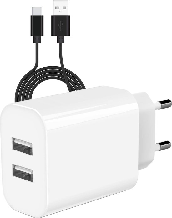 12 W USB-oplader + USB-C Kabel 2 Meter - Snellader 2 poorten -  Oplaadadapter - USB... | bol.com