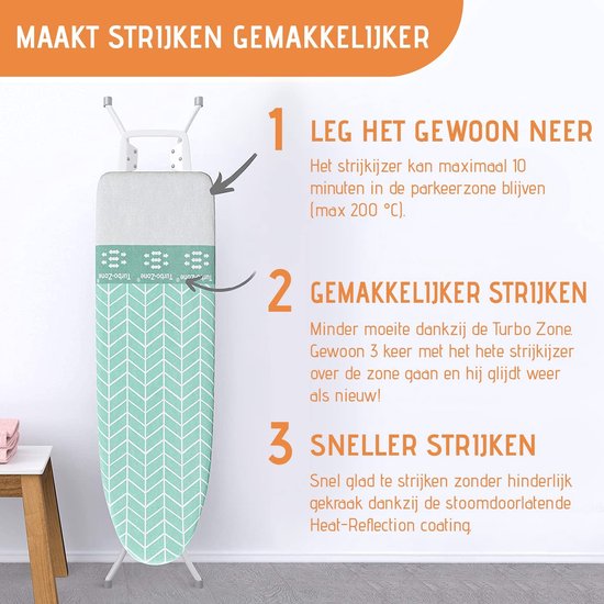 Colorful board Colorful Board ® Only strijkplankhoes voor stoomstrijkijzer (maat M) | Universeel tot max. 120x40 cm | Strijkplankhoes voor snel en eenvoudig strijken | Gemaakt in de EU | Geschikt voor stoomstrijkstation | Munt