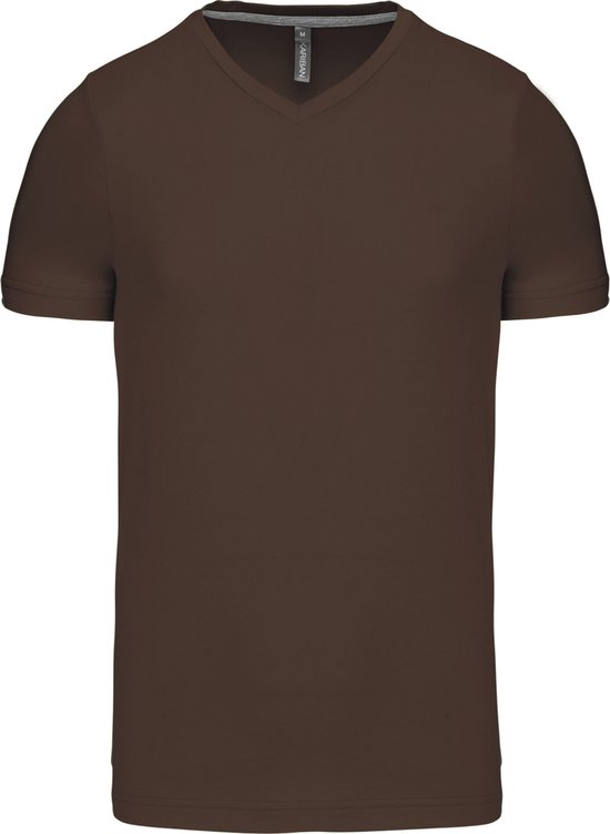 Chocolade T-shirt met V-hals merk Kariban maat S