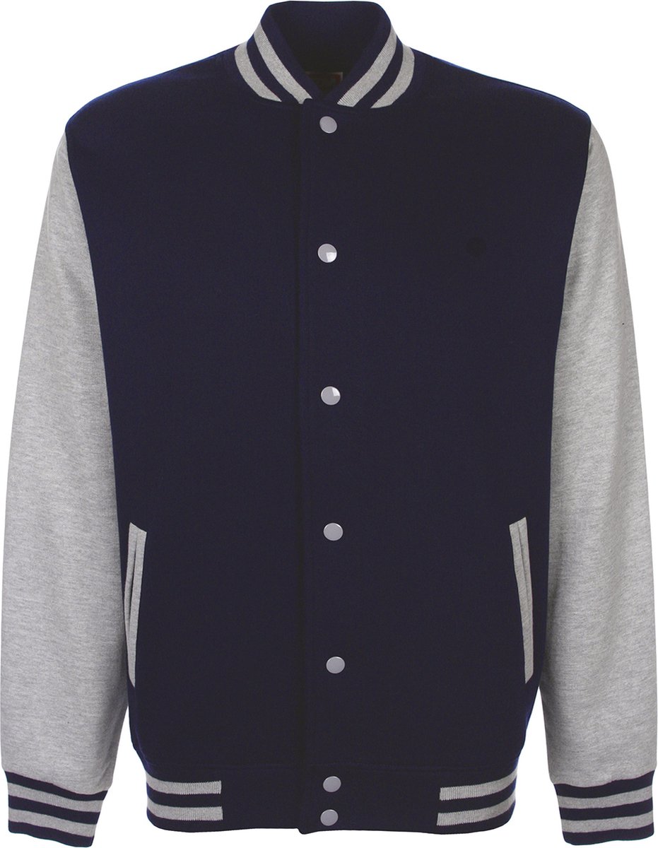 Varsity Jacket unisex merk FDM maat XL Donkerblauw/Grijs