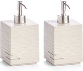 2x Zeeppompjes/zeepdispensers wit leisteen look 16 cm - Zeller - Huishouding - Badkameraccessoires/benodigdheden - Toiletaccessoires/benodigdheden - Navulbare zeeppompjes voor in de badkamer of het toilet