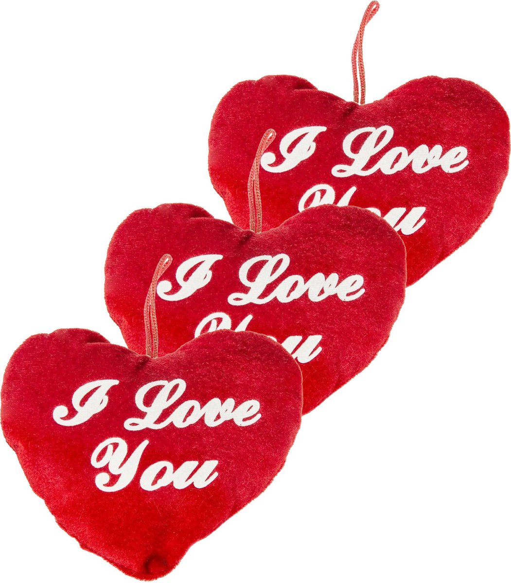 Duckiez Hart kussen - 5x stuks - rood - I Love You - 13 cm - pluche - Valentijn cadeau - hartjeskussen - moederdag cadeau - knuffelhart