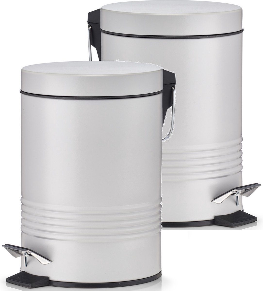 Goedkoopste 2x Grijze vuilnisbakken/pedaalemmers 3 liter van 17 x 25 cm - Zeller - Huishouding - Badkameraccessoires/benodigdheden - Toiletaccessoires/benodigdheden - Kleine prullenbakken